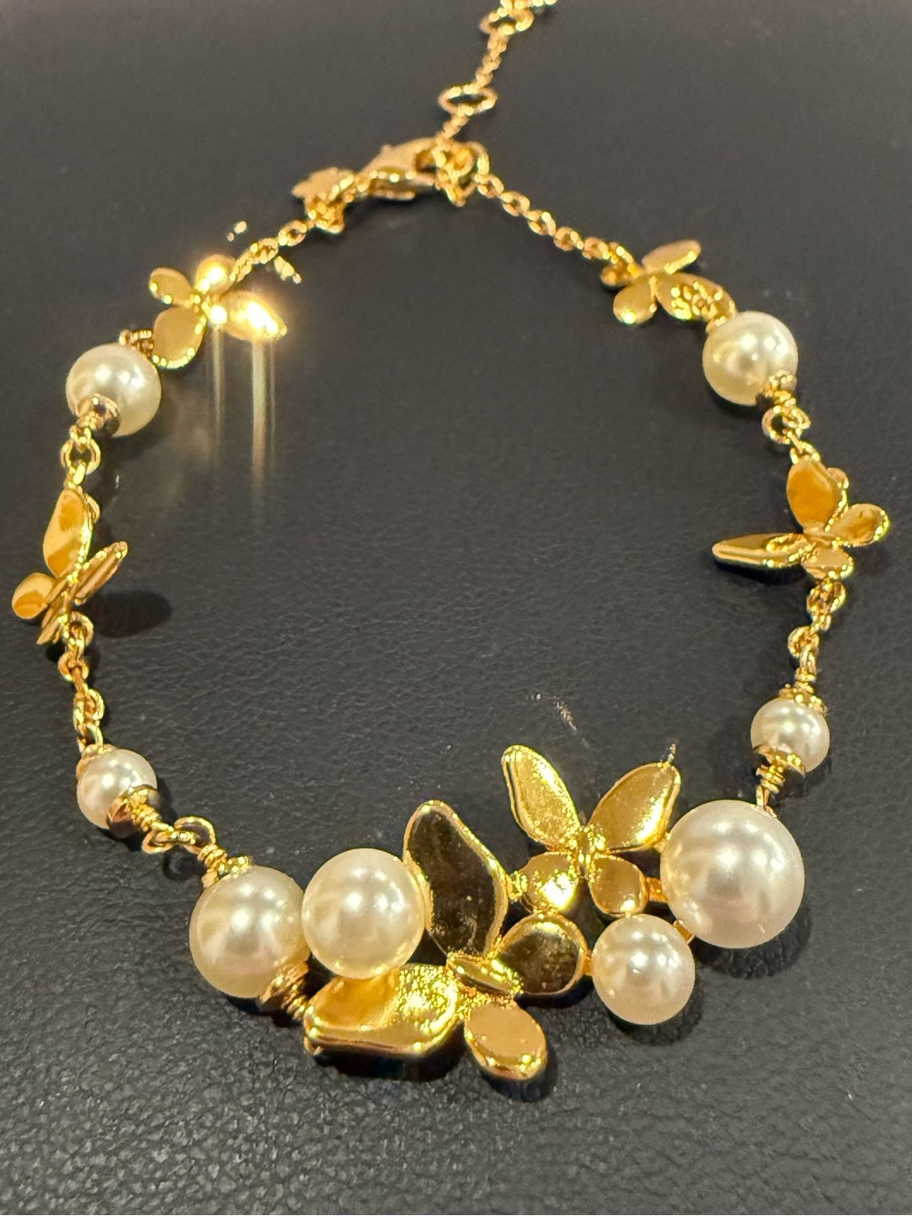 kate spade |♠️|Gold Plated Butterfly & Pearl Station Bracelet - Picture 1 of 3